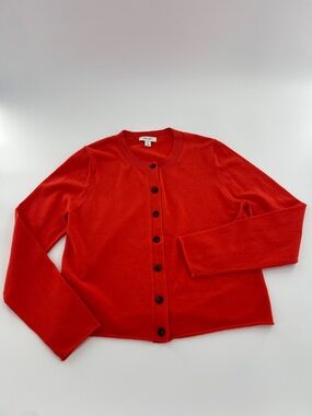 On 34th Orange Button-Up Knit Cardigan roll neck roll sleeves spring office M